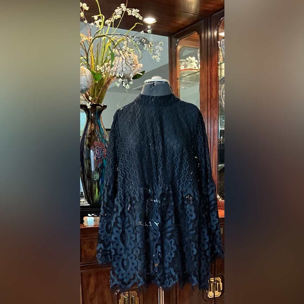 Black Lace Long Sleeve Peplum Top. Reduction sale 2026